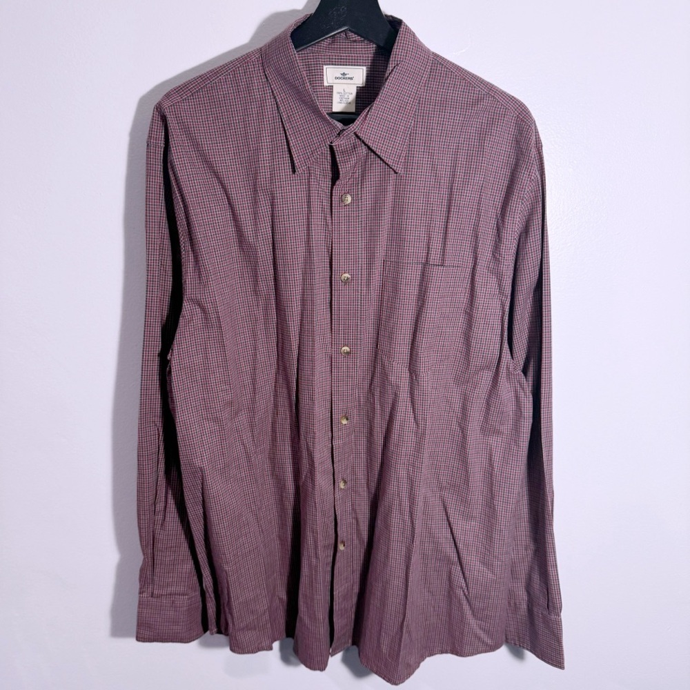 Dockers Red Long Sleeve Button Down Shirt 100% Cotton Size L - Picture 1 of 7